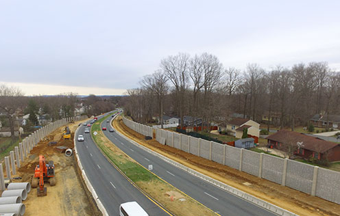 Road and sound barrier construction